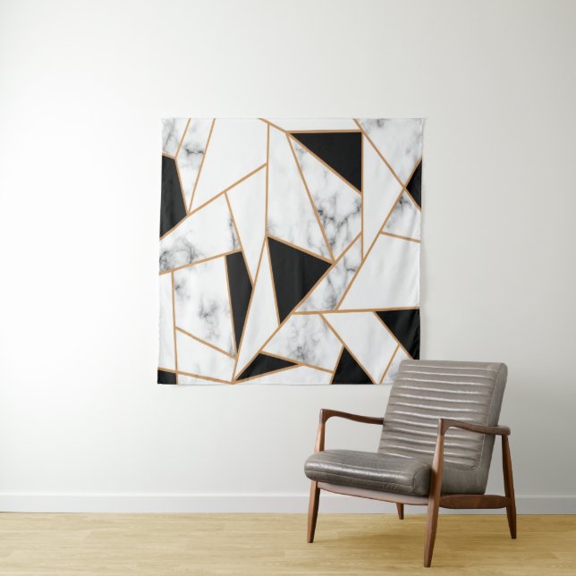 Tapiz Geométrica de mármol blanco en oro (In situ (horizontal))