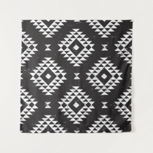 Tapiz Geométrica Navajo: Tribal Blanco Negro.