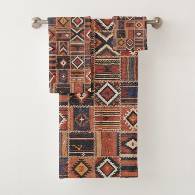 Tapiz geométrico de Kilim de patchwork rústico (In situ)