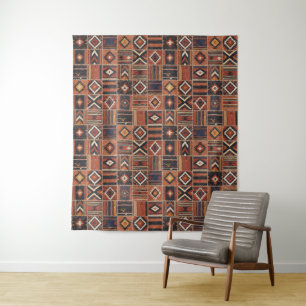 Tapiz geométrico de Kilim de patchwork rústico
