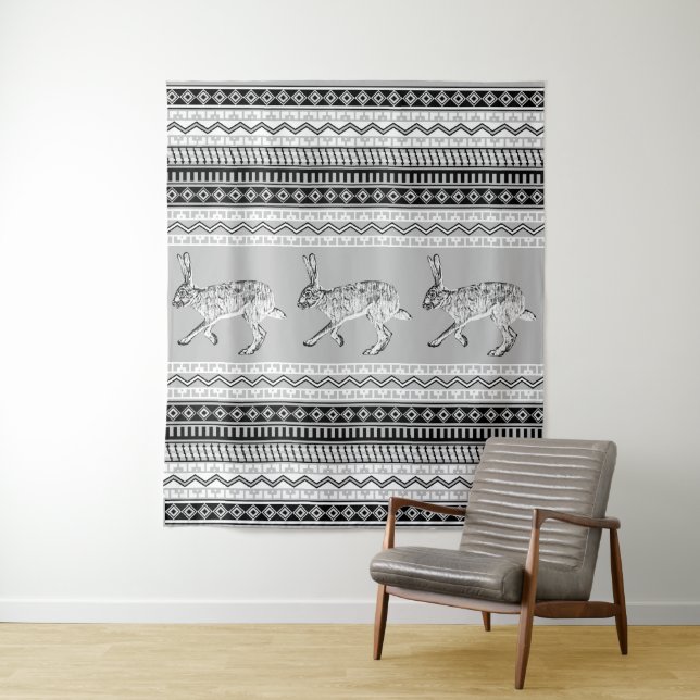 Tapiz Geométrico Gris Blanco Negro de Jackrabbit del Sur (In situ)
