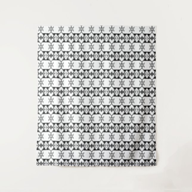Tapiz Geométrico Tribal Negro y Blanco  (Anverso)