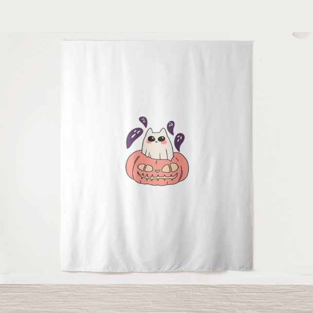 Tapiz Ghost Kitty en una calabaza clásica camiseta (Anverso)