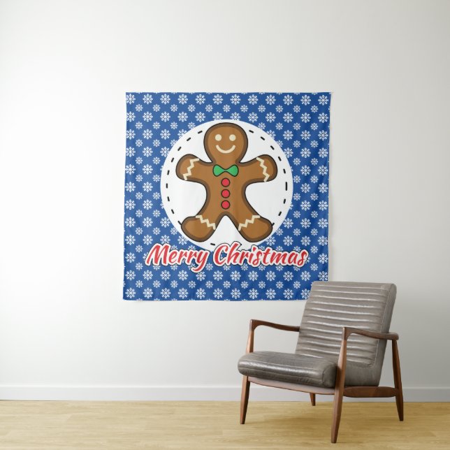 Tapiz Gingerbread - Blue Snowflakes Pattern - Merry Xmas (In situ)