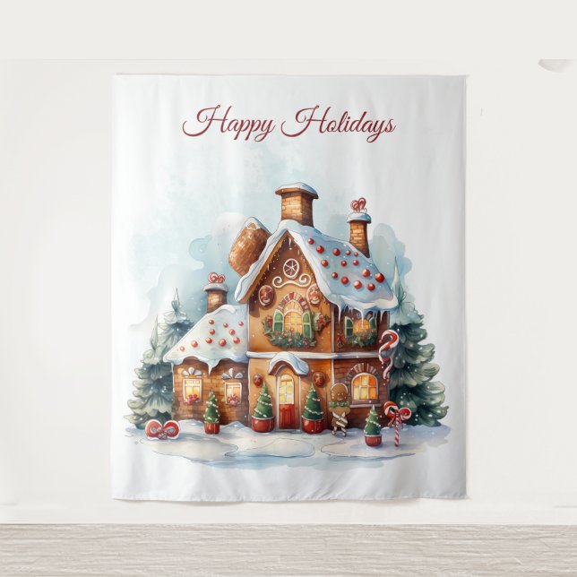 Tapiz Gingerbread House Holiday Backdrop (Anverso)