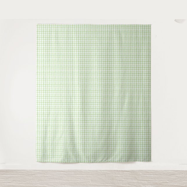 Tapiz Gingham verde y blanca de color de agua (Anverso)
