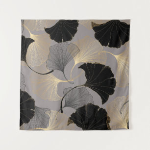 Tapiz Ginkgo de oro elegante, fondo vintage.