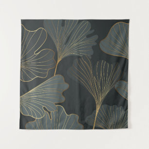 Tapiz Ginkgo dorado: Deco floral de lujo.