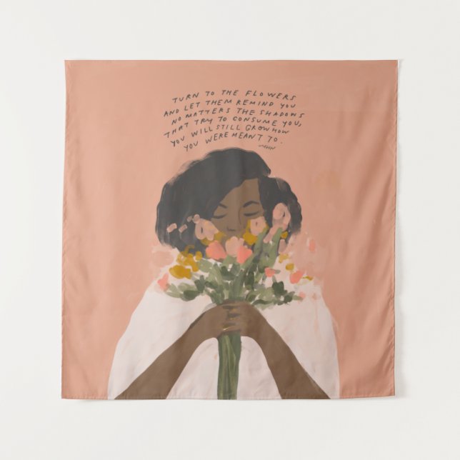 Tapiz Gira a las flores cita inspiradora arte negro (Anverso)