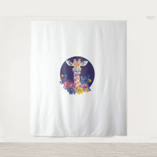 Tapiz Giraffe Con Flores Coloridas