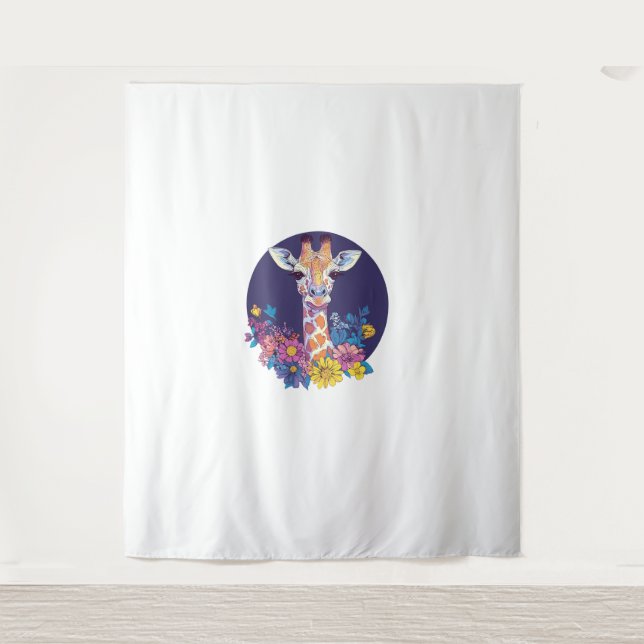 Tapiz Giraffe Con Flores Coloridas (Anverso)