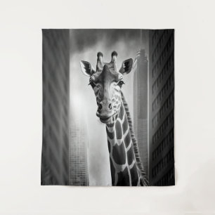 Tapiz Giraffe en un paisaje urbano
