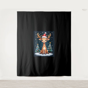 Tapiz Giraffe Gorra de renos Santa Christmas Tree Funny