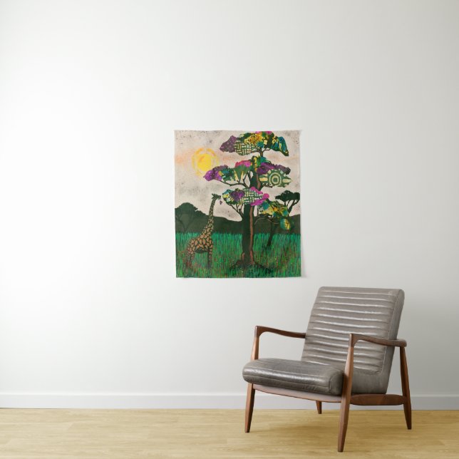 Tapiz Giraffe sobre los aviones de África (In situ)