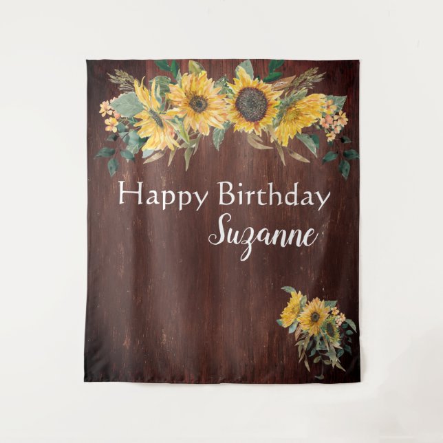 Tapiz Girasol Rústico de Campo Cumpleaños Personalizado (Anverso)