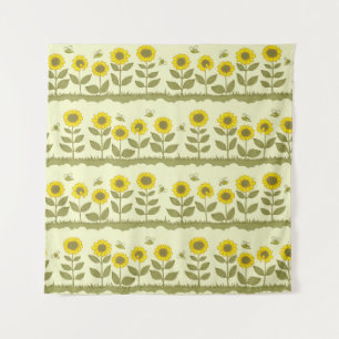 Tapiz Girasoles, abejas, adorable patrón sin costuras.