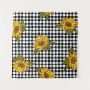 Tapiz girasoles brillantes sobre un búfalo blanco y negr