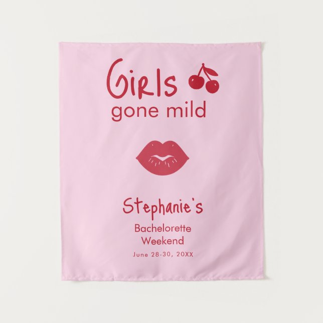 Tapiz Girls Gone Mild Pink and Cherry Red Bachelorette   (Anverso)