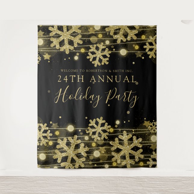 Tapiz Glam de invierno elegante corporativo Gold Black B (Anverso)