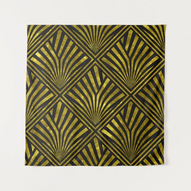 Tapiz Glam Deco: Patrón oro y negro (Anverso)