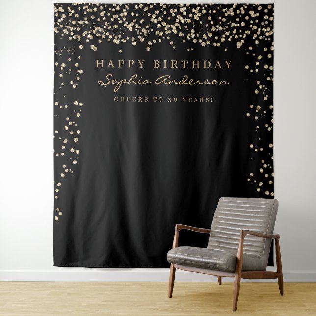 Tapiz Glam Gold Confetti Birday Background Cualquier Eda (In situ)