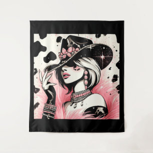 Tapiz Glamor Rústico Vaquera Rosa Brillo Estampado Cuero