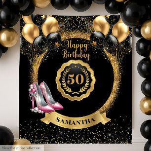 Tapiz Glamoroso 50 cumpleaños Rosa de oro tacones altos