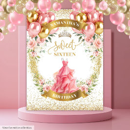 Tapiz Glamoroso dulce Dieciséis Banner Globos de Oro Rub