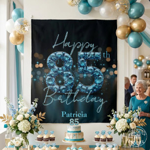 Tapiz Glamuroso Cumpleaños 85 Diamante Azul Teal