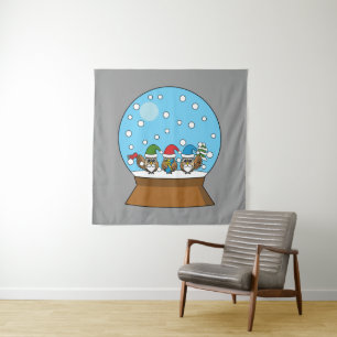 Tapiz Globe de nieve con tres búhos de gnomo