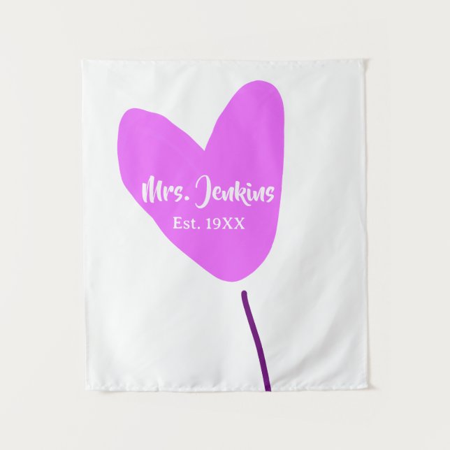 Tapiz Globo con corazón rosa Sra agregar nombre año amor (Anverso)