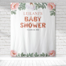 Tapiz Globo de oro rosa para baby shower con fondo flora