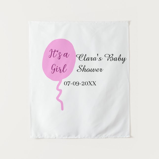Tapiz Globo rosa es una niña invitación para baby shower (Anverso)