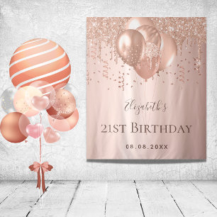 Tapiz Globos de brillo de oro rosa con monograma de cump
