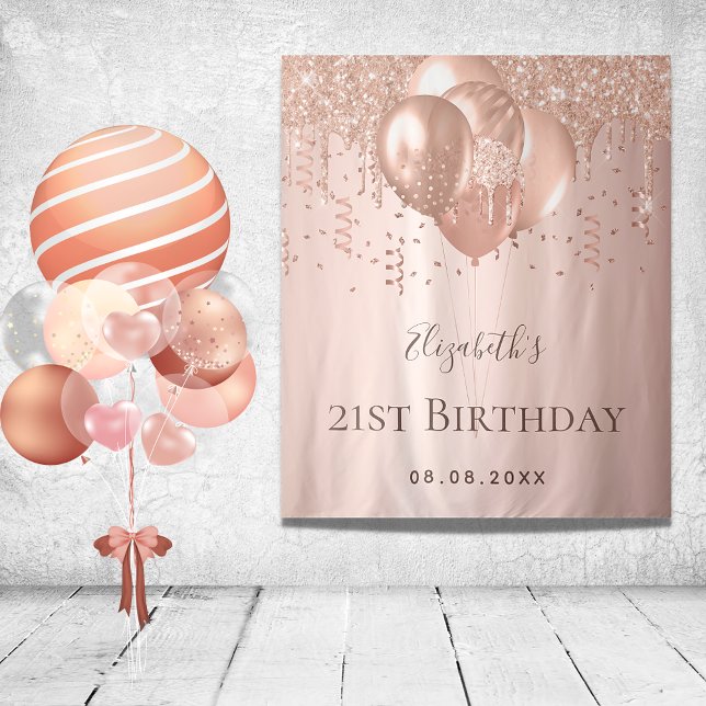 Tapiz Globos de brillo de oro rosa con monograma de cump (Subido por el creador)