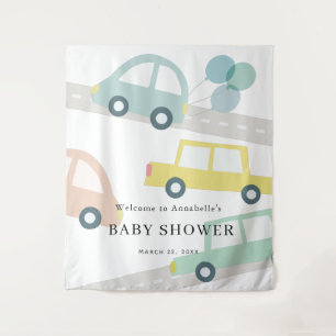 Tapiz Globos de Coche Azul Bienvenida al Baby Shower de 