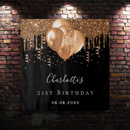 Tapiz Globos de cumpleaños con brillo dorado negro con n