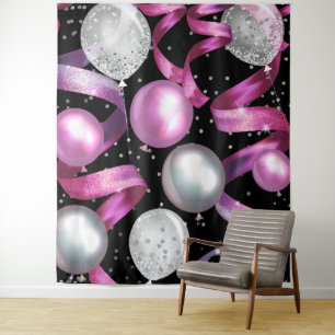 Tapiz Globos de lentejuelas plateados y negros rosados T