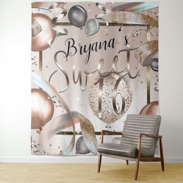 Tapiz Globos de lentejuelas rosa dorado rosa para fondo  (In situ)