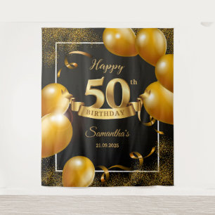 Tapiz Globos negros y dorados fondo de cumpleaños 50