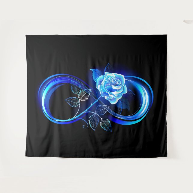 Tapiz Glowing infinity with blue rose (Anverso (horizontal))
