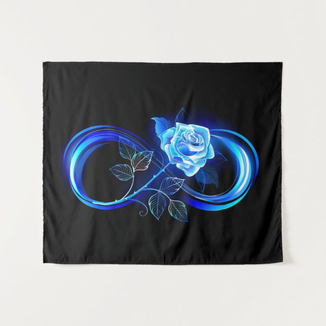 Tapiz Glowing infinity with blue rose (Anverso (horizontal))