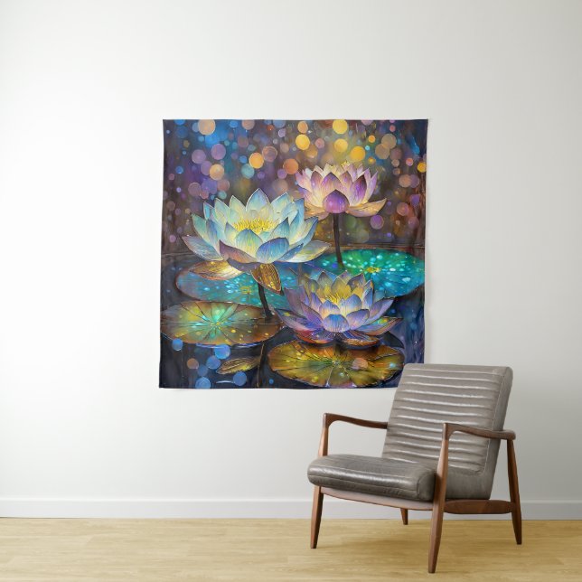Tapiz Glowing Lotus Flowers Trio (In situ)