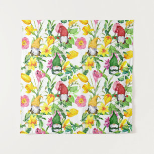 Tapiz gnomos escandinavos: acuarela floral de primavera.