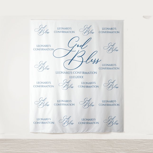 Tapiz God Bless Elegant blue photobooth backdrop (Anverso)
