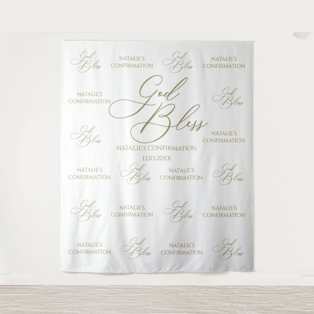 Tapiz God Bless Elegant gold photobooth backdrop (Anverso)