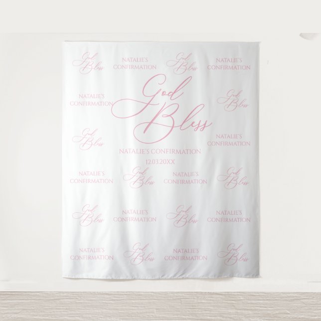 Tapiz God Bless Elegant Pink photobooth backdrop (Anverso)