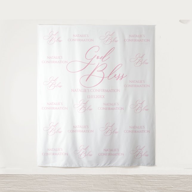 Tapiz God Bless Elegant Pink photobooth backdrop (Anverso)