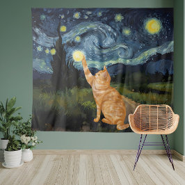 Tapiz Gogh Kitty Starry Night Cat