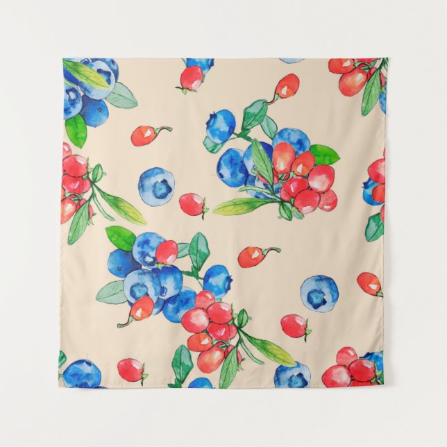 Tapiz Goji berry y Blueberry acuarela ilustracion p (Anverso)